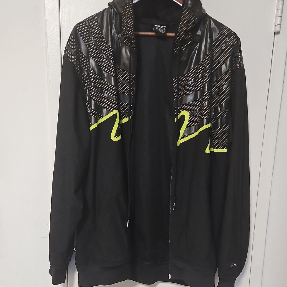 AF1 Men's Black Zip-Up Athletic Jacket with Neon Accent